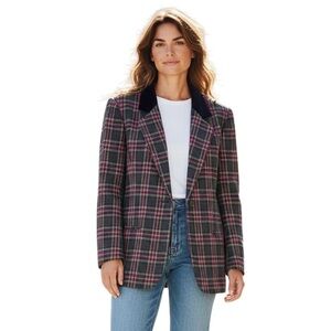 Sag Harbor Plaid Blazer Velvet Collar Preppy